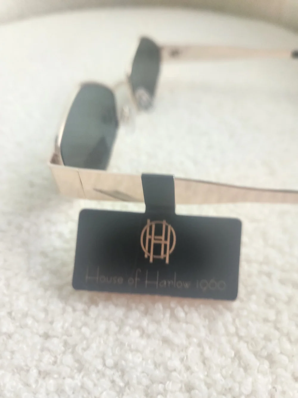 House Of Harlow 1960 Rose Gold Metal Geometric Sunglasses Green Lenses Y2K